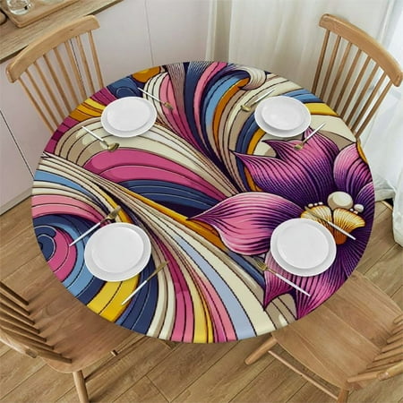 

SHERONV Floral Pattern Round Table Cover Stain Resistant Washable Indoor Outdoor Tablecloth Kitchen Dining Wedding Parties Picnic Camping 100% Polyester Fiber 31-35