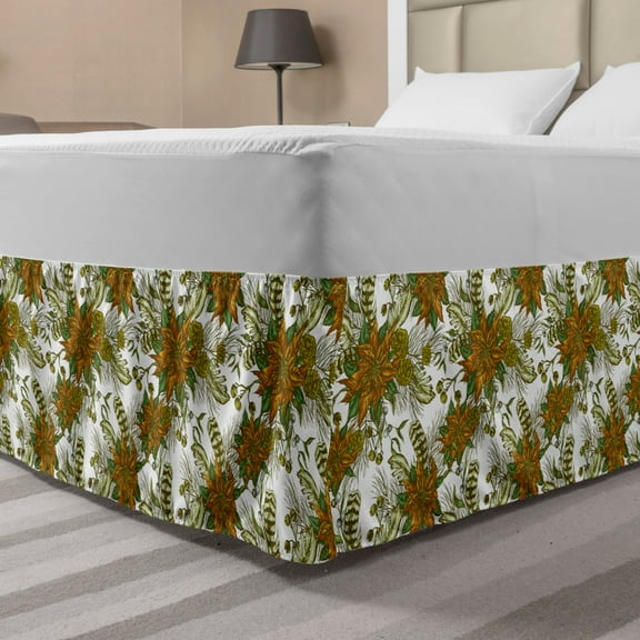 Ambesonne Vintage Multi-color Botanical Wrap Around Gathered Microfiber Bed Skirt, Queen