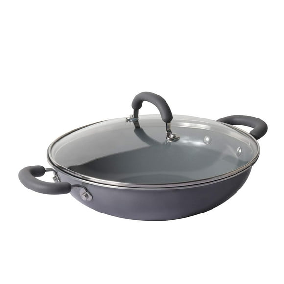 Meyer Anzen Healthy Ceramic Coated Aluminum Cookware Kadai With Lid (30Cm Grey)