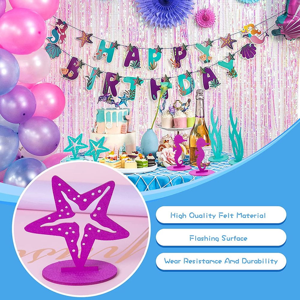 2/4pcs Tabletop Decoration Submarine Mermaid Ocean Theme Party Decoration Felt Sea Grass Seahorse Coral Starfish Table Set