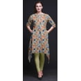 thumbnail image 3 of Bimba Beige Tree & Fox Folk Art Printed Asymmetrical Kurti Tops For Women Indian Summer Dress Tunic XXX-Large, 3 of 6