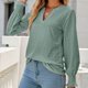 thumbnail image 3 of Camisa de manga larga para mujer, blusa tipo túnica con cuello en V, camisa de encaje de moda, 3 of 5