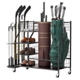 thumbnail image 3 of Garage Golf Bag Organizer, Wheeled Golf Bag Storage Stand, Fits 2 Golf Bags and Other Golfing Equipment Accessories, Includes Extra Golf Club Storage Rack, Golf Equipment Rack for Shed and Basement, 3 of 7