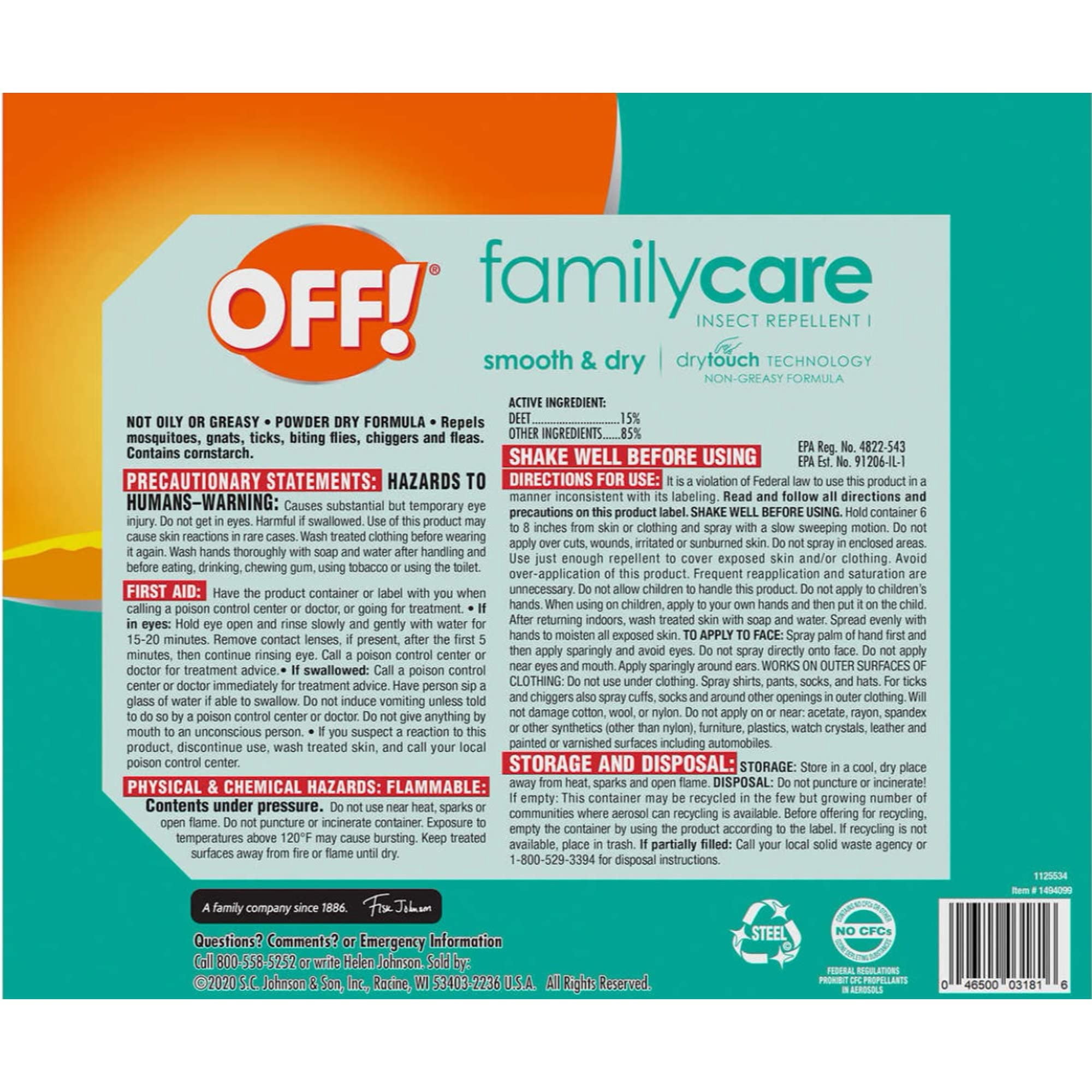 OFF! Family Care Smooth & Dry Repellent, 4 Count (20.5 Ounce Total)