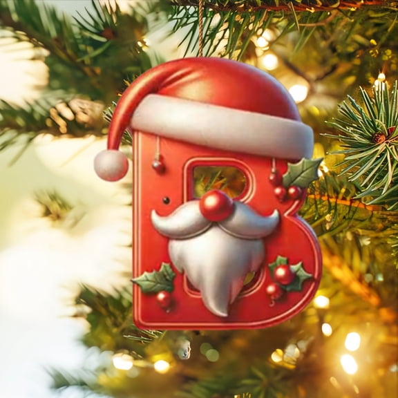 HCBY Red 26 Letters Acrylic Alphabet Christmas Ornaments, Letters with Santa Hats for Personalized Tree Decor, DIY Xmas Hanging Pendants for Home & Gift(B,3.14")