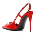 thumbnail image 4 of YDN Women Pointy Toe Cutout Slingback strap Buckle Pumps Bows Stiletto High Heels Studded Sandals Sexy Party Club Shoes Size 7 Red, 4 of 4