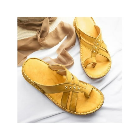 

Daeful Ladies Wedges Backless Slides Open Toe Slippers Bathroom Lightweight Non Slip Solid Color Shoes Yellow 9