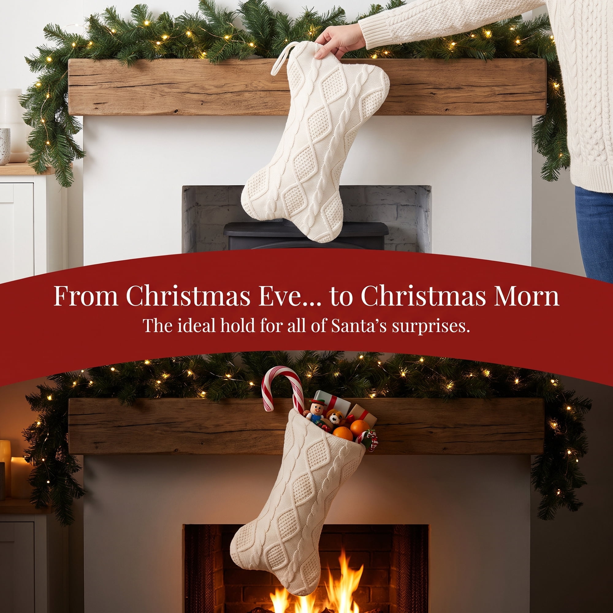 Unique Bargains Cartoon Christmas Stockings Luxury Tiered Mantel Accents White 17"
