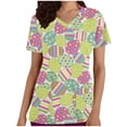 thumbnail image 2 of LSLJS Blouse d'Uniforme de Travail à Manches Courtes Col en V avec Poches, Imprimé Œuf et Lapin de Pâques pour Femmes, 2 of 5