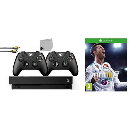 Microsoft Xbox One X 1TB Gaming Console Black with 2 Controller Included with FIFA 18 BOLT AXTION Bundle Used