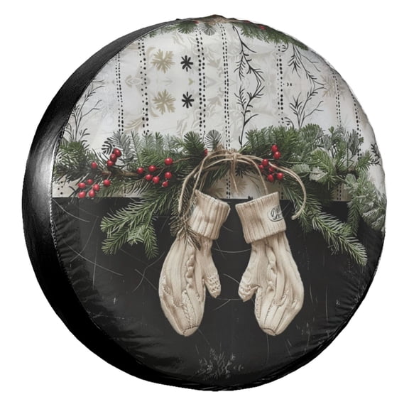 KAKALAD Winter Christmas Mittens Pattern 01 Spare Tire Cover Universal Vehicle Accessories Buckle Car Tools 14”in