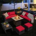 thumbnail image 2 of Topbuy 9 Pieces Outdoor PE Rattan Wicker Sectional Sofa with 42" Gas Fire Pit Table Space-Saving Patio Conversation Set with Storage Box Red, 2 of 10