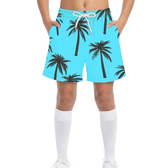 Gamivast Boys Swim Trunks Tropical Palm Tree Print Elastic Waistband Drawstring with Pockets Printed Board Shorts Beach Swimming Vacation Swim Shorts Tropical Holiday Swimwear