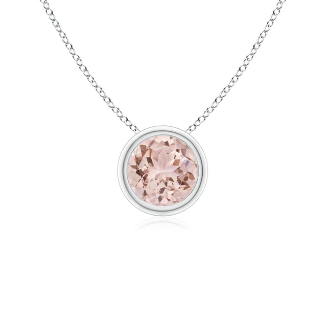 Angara Collier en Morganite Naturel - Pendentif Solitaire Rond en Morganite avec Lunette en Platine pour Femmes