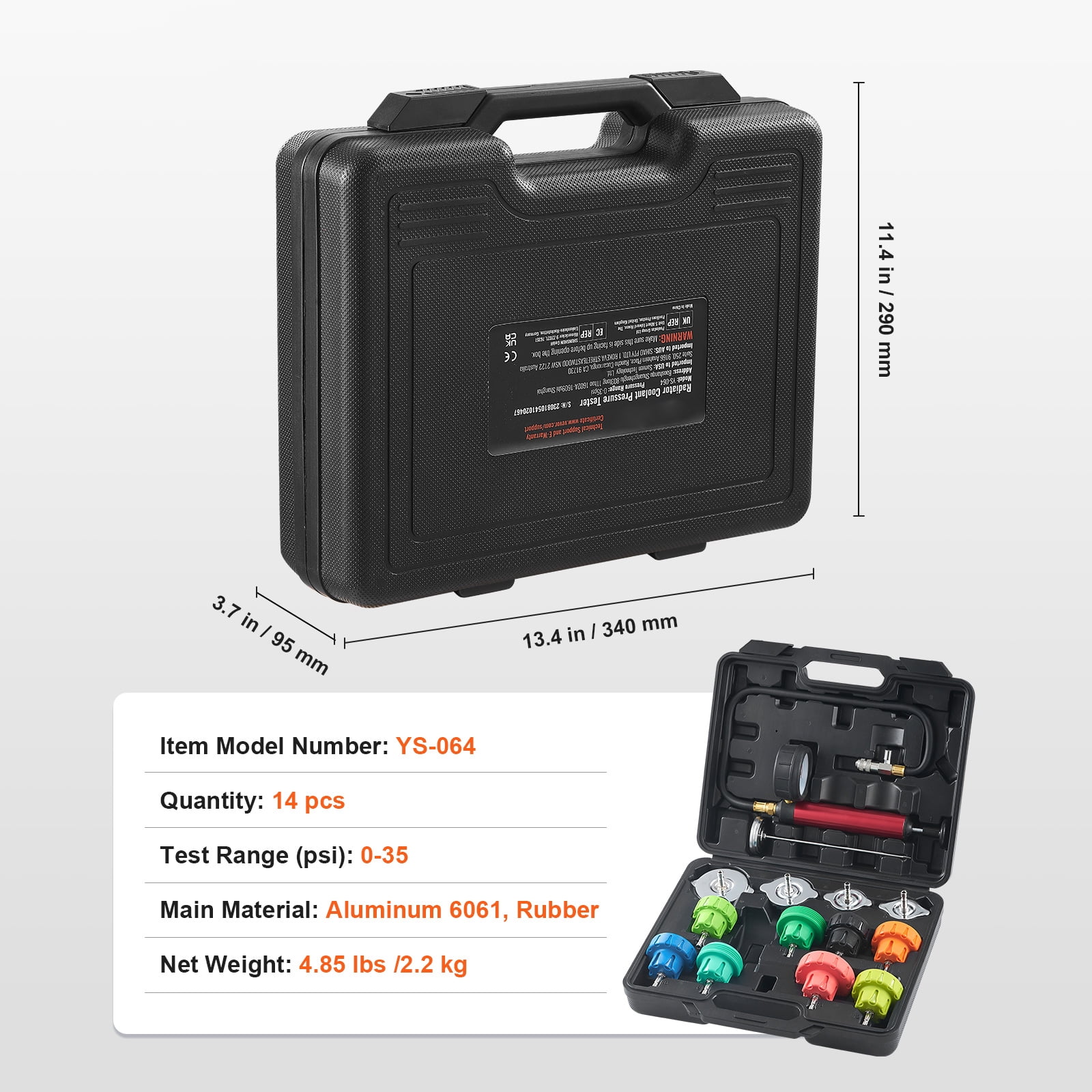 KFFKFF 14-Piece Radiator Pressure Tester Coolant Vacuum Purge Refill with Adapter