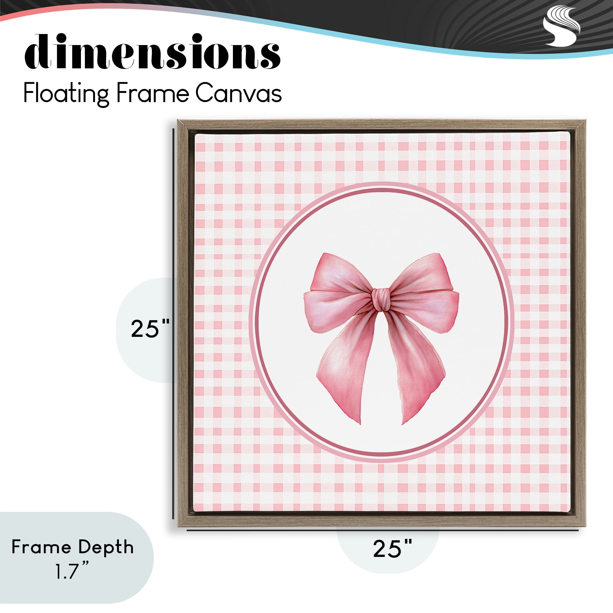 Stupell Industries Pink Bow with Circular Gingham Brown Framed Floater Canvas Wall Art, design by Christine Simpson Art
