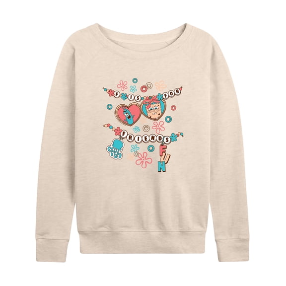 SpongeBob SquarePants - Fun Friendship Bracelet Women's Lightweight French Terry Wide Neck Long Sleeve Graphic Shirt