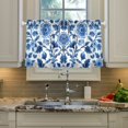 thumbnail image 2 of Yayeee Kitchen Curtains Tier Pair Light Filtering 27"x36" Rod Pocket Short Cafe Window Panel, Blue Floral Pattern, 2 of 7