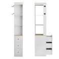 thumbnail image 3 of 73" Tall Storage Cabinet, Narrow Wood Bookshelf with Side Drawers, Freestanding Display Media Shelf with Open Shelves and 4 Hooks, for Living Room, 3 of 9
