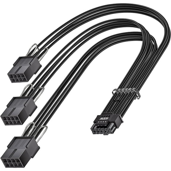 Fasgear PCI-e 5.0 Extension Cable,16Pin(12 4) Male to PCI-E 5.0 3x8Pin Female Sleeved Extension Cable with 4 Cable Combs, 30cm 12VHPWR Cable Compatible for GPU 3090Ti & RTX 4000 Series (16AWG/Black)