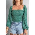 thumbnail image 2 of ABPHQTO Top verde fruncido con cuello cuadrado y manga farol para mujer, 2 of 5