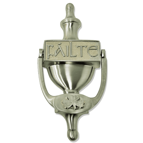 Exclusively Irish Failte Shamrock Door Knocker -Satin Nickel 8 in