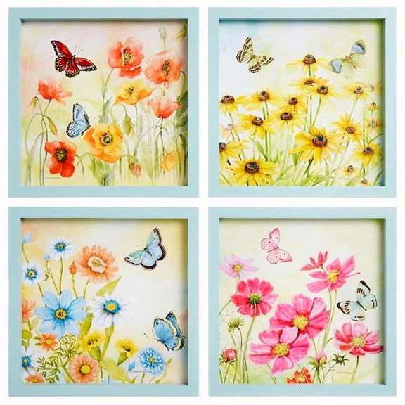 Framed Wall Art - Hummingbird, Butterfly, or Seashell Theme - 4 Pc