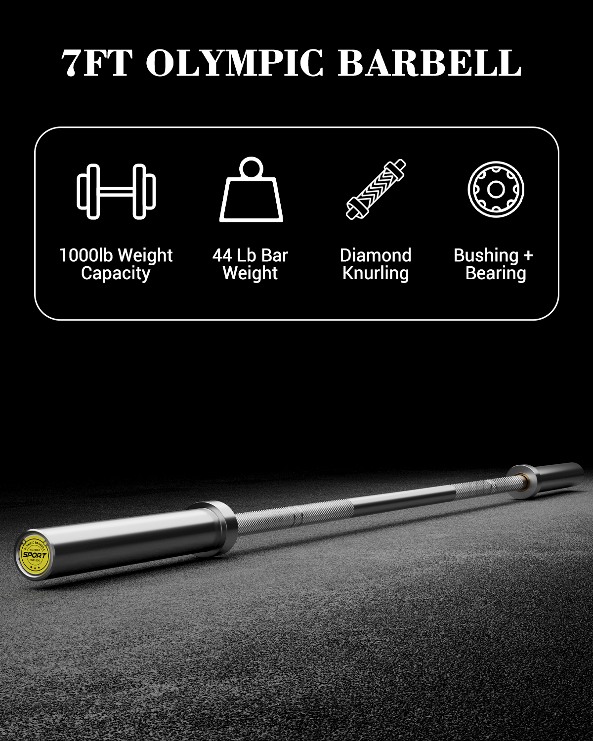 7FT  Barbell for Weightlifting. Power Lifting. 2 Inch Strength Training Bar for Squats. Deadlifts. Presses. Rows. Curls - 700lbs/1000lbs/1500lbs Capacity