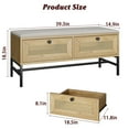 thumbnail image 3 of BeesClover Rattan Shoe Bench with 2 Storage Drawers, Wooden Entryway Bench with Linen Seat Cushion for Hallway or Bedroom, 3 of 7