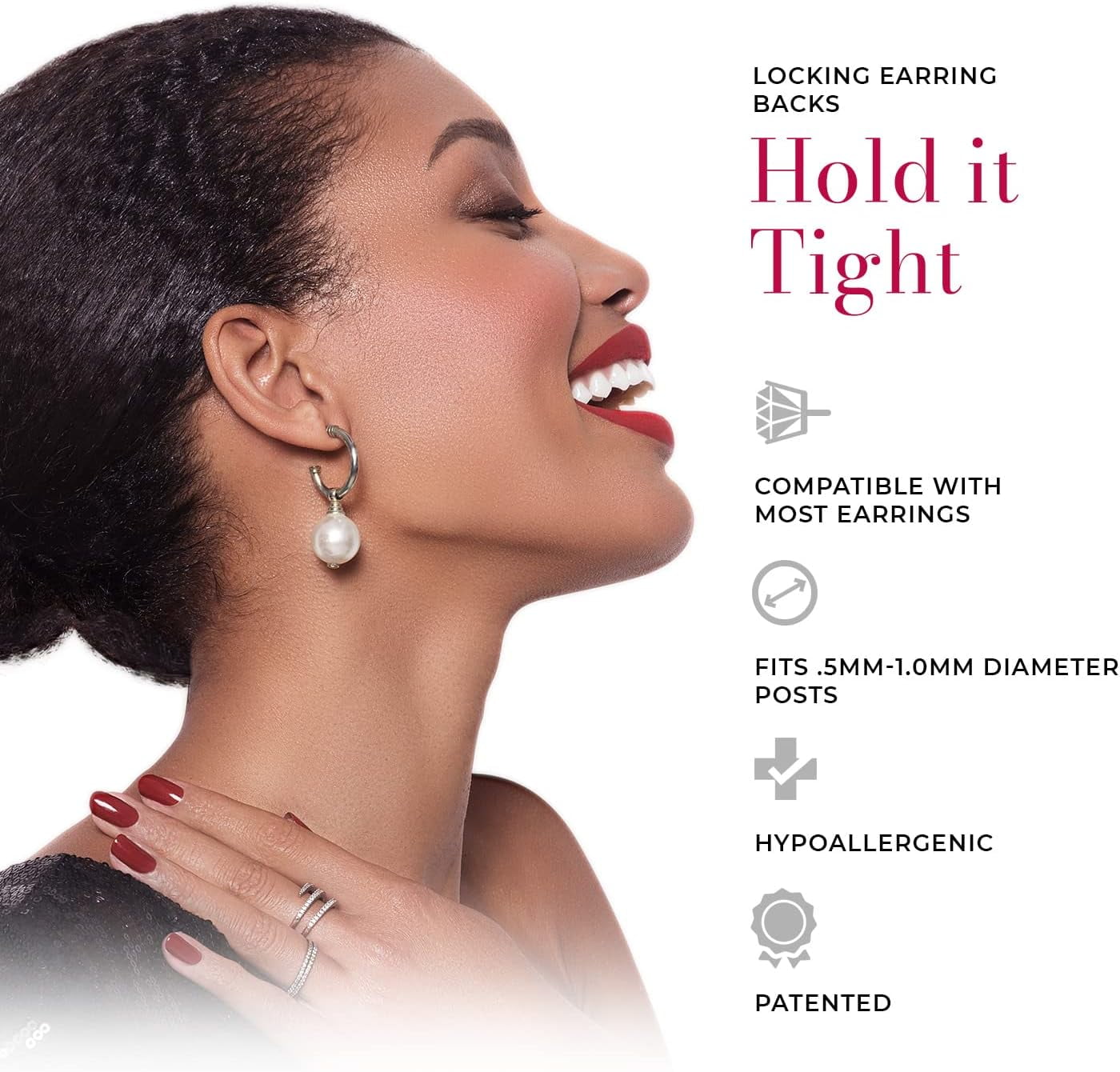 Locking Earring Backs - Hypoallergenic Earring Backs for Studs, Hoops, and More - Never Lose an Earring Again