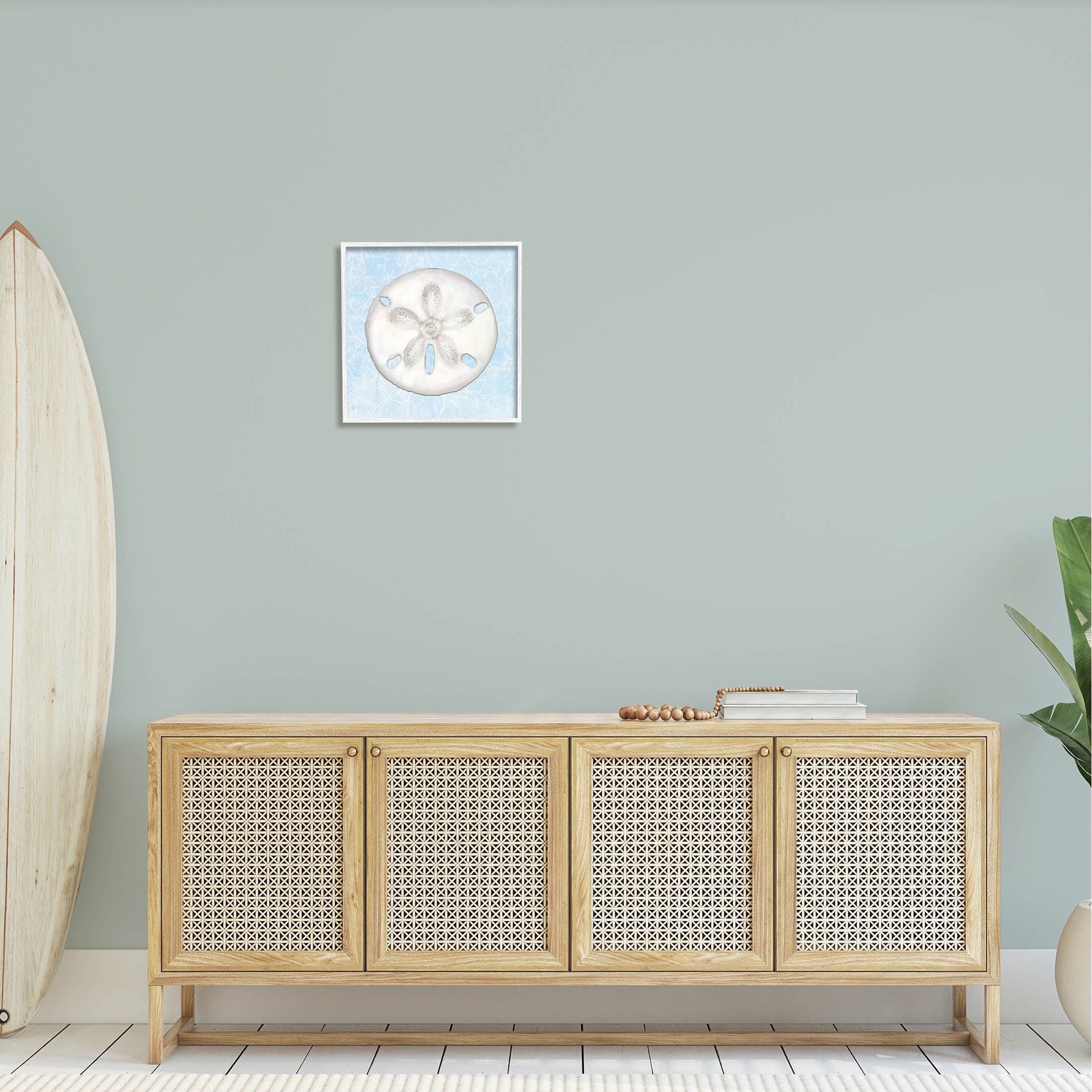 Sand Dollar Aquatic Waves Pattern Animals & Insects Graphic Art White Framed Art Print Wall Art