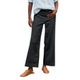 thumbnail image 2 of Cropped Linen Pants Women Summer Flare Wide Leg Pants High Waisted Work Pants Business Casual Bootcut Capri Pants Black M, 2 of 4