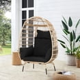 thumbnail image 2 of CL.HPAHKL Patio Egg Chair, Rattan Egg Basket Chair with Stand Oversized Indoor Outdoor Lounger with 4 Comfort Cushion Patio Lounge Chair for Porch, Balcony, Garden, Living Room, Bedroom, Black, 2 of 10