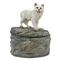 Ebros Gift Single Albino Snow White Wolf Rounded Jewelry Decorative Box Figurine As Decor of Timberwolves Wolves in Cries of The Night Moon Light Animal Totem Spirit Sculpture Accessory Storage (1)