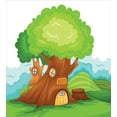 thumbnail image 3 of Tree House Duvet Cover Set, Cartoon Fantasy Home in a Majestic Tree Themed, Decorative 3 Piece Bedding Set with 2 Pillow Shams, Calking Size, Lime Green Multicolor, by Ambesonne, 3 of 3