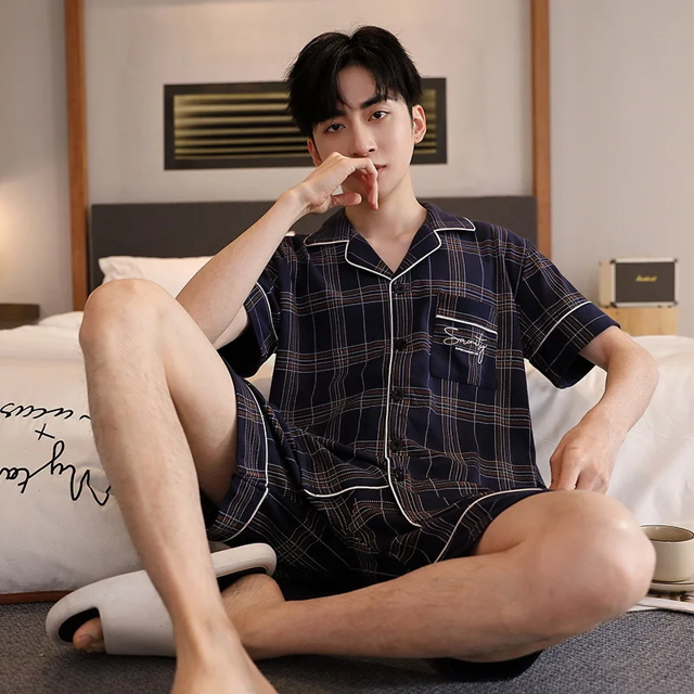 Cárdigan de algodón ajustado para hombre, ropa de dormir de verano para el hogar, ropa interior de manga corta para hombres jóvenes 5XL