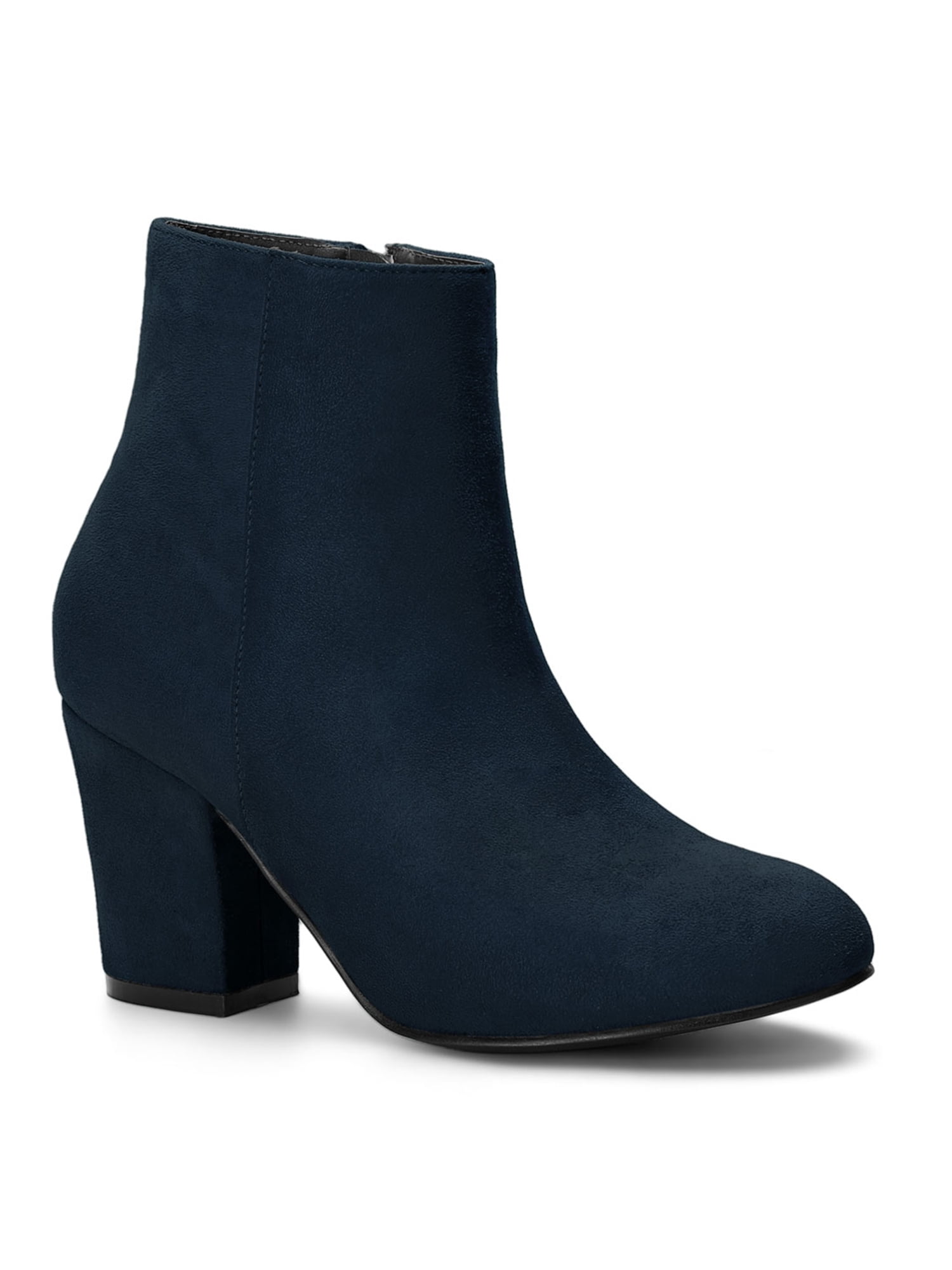 navy block heel ankle boots
