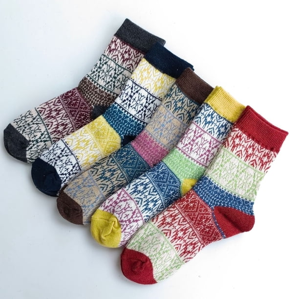 Namzi Paquete de 5 pares de calcetines de lana de punto gruesos, suaves y cálidos para mujer, estilo vintage, ideales para invierno, multicolor-bifurcación