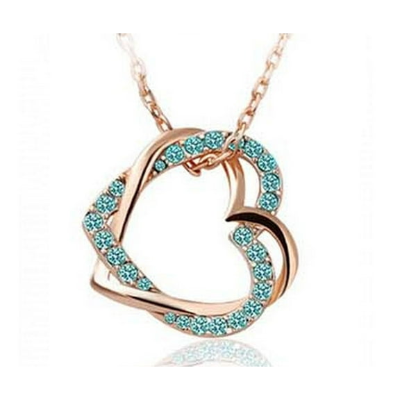 KATGI Fashion Infinite Hearts Crystal Pendant Necklace in Ocean Blue