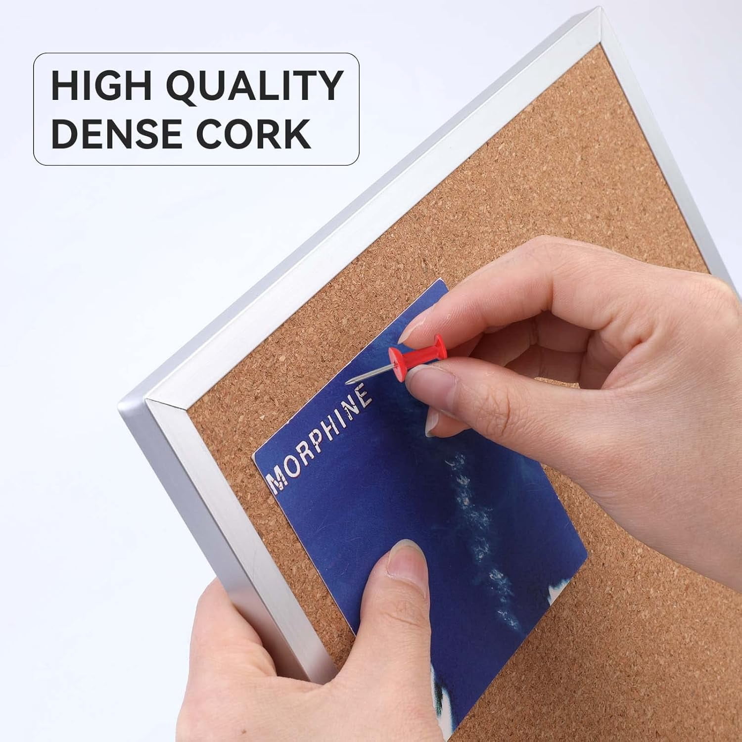 9.8"×9.8" Cork Board Bulletin Board, Double Sided Pin with Silver Aluminum Border, Desktop Small Stand Suitable for Home, Office, Desk Message or Picture