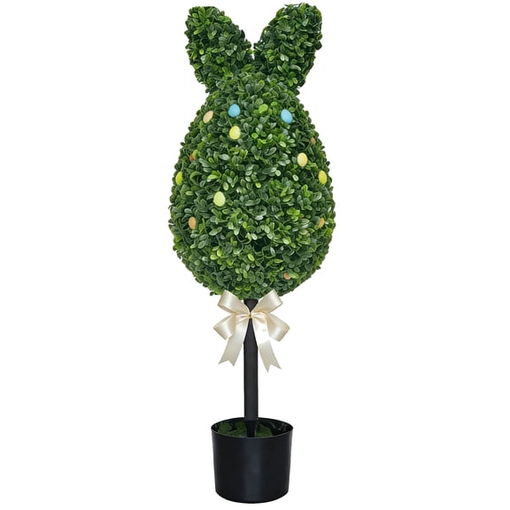 30-Inch Easter Bunny Boxwood Topiary – Artificial Greenery Bunny Decoration in Black Pot for Indoor/Outdoor Spring & Holiday Display