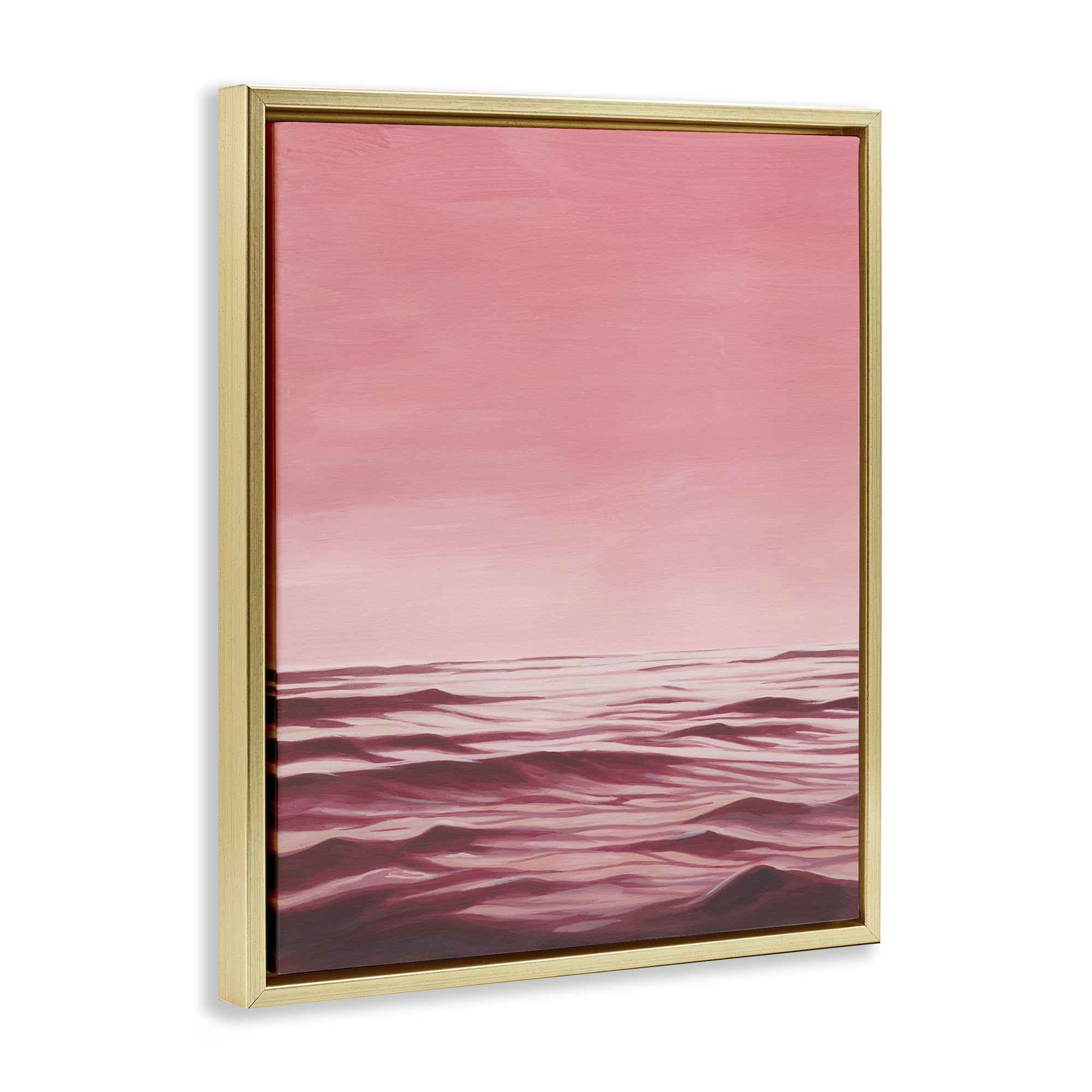 Stupell Industries Pink Ocean Ripples Coastal Painting Gold Floater Framed Canvas Art Print Wall Art, 17 x 21