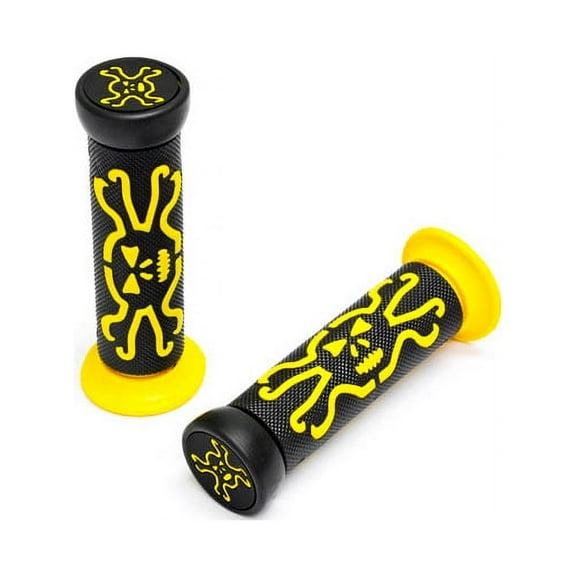Krator ATV / PWC Skull Hand Grips Yellow Rubber Handgrips Compatible with Polaris Trail Boss