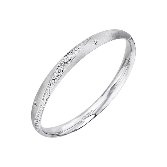 Sterling Silver Satin Finish Slip On Bangle Bracelet with Diamond Cut Crossover Pattern