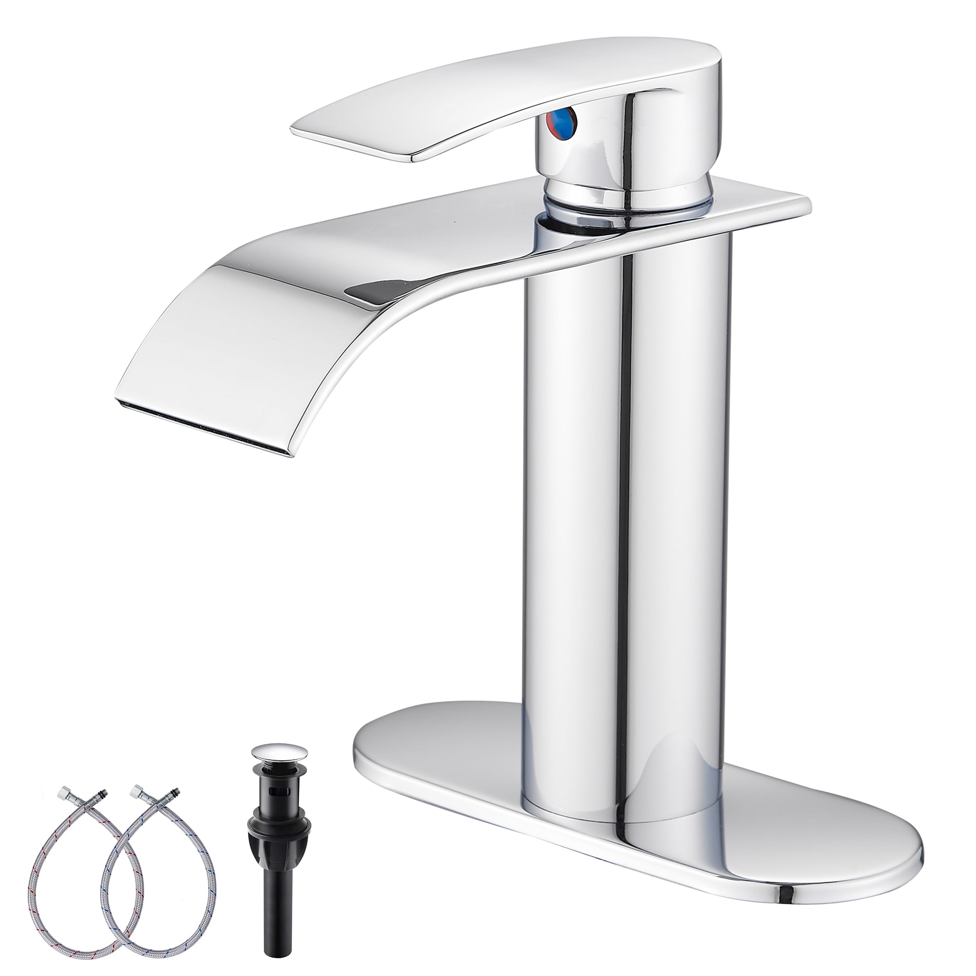 GGStudy Chrome Bathroom Faucet Waterfall Single Handle One Hole Modern