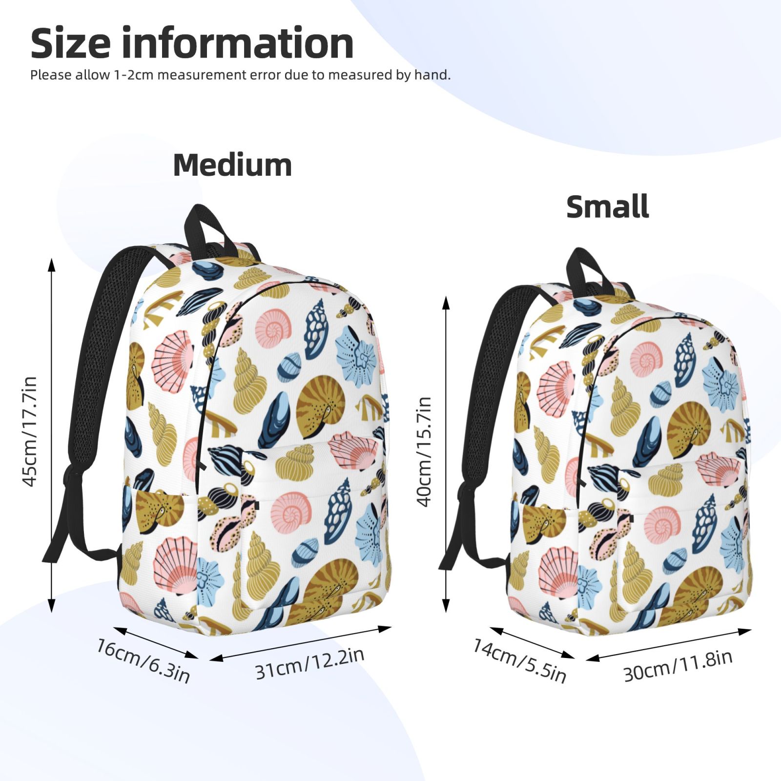 Travel Laptop Backpack - Golden Pink Blue Shell Conch Lightweight Canvas Backpack, Wear Resistant Computer Backpack Bag Fit {sizeName} Laptop for Men Women with Adjustable Padded Shoulder Straps