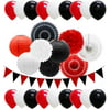 Meiduo Red White Black Party Decorations Hanging Paper Fans Lanterns Flower Pom Poms Felt Pennant Balloons for Graduation Halloween Mickey Mouse Birthday Ladybug Baby Shower Pirate Party