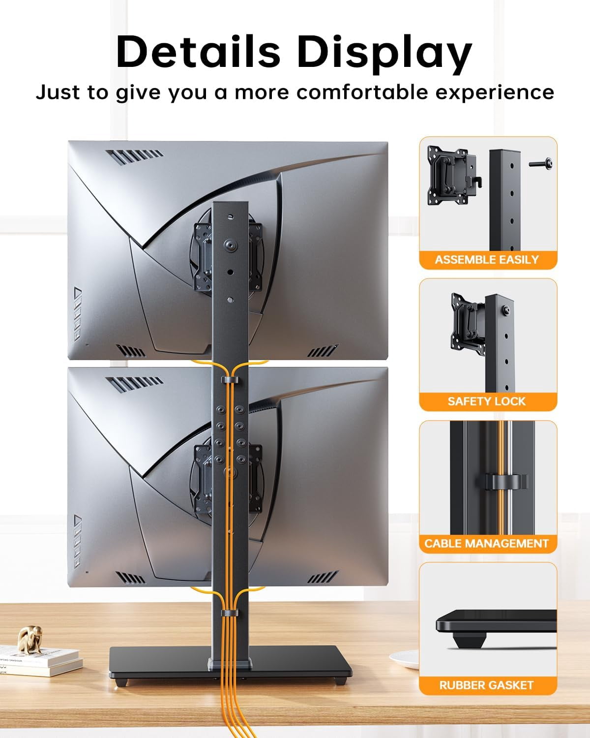 Dual Monitor Stand FreeStanding Desk Riser for 13-32 inch Screens with Swivel Tilt Rotation 4 Height Options Holds  to 77lbs VESA 75x75/100x100mm