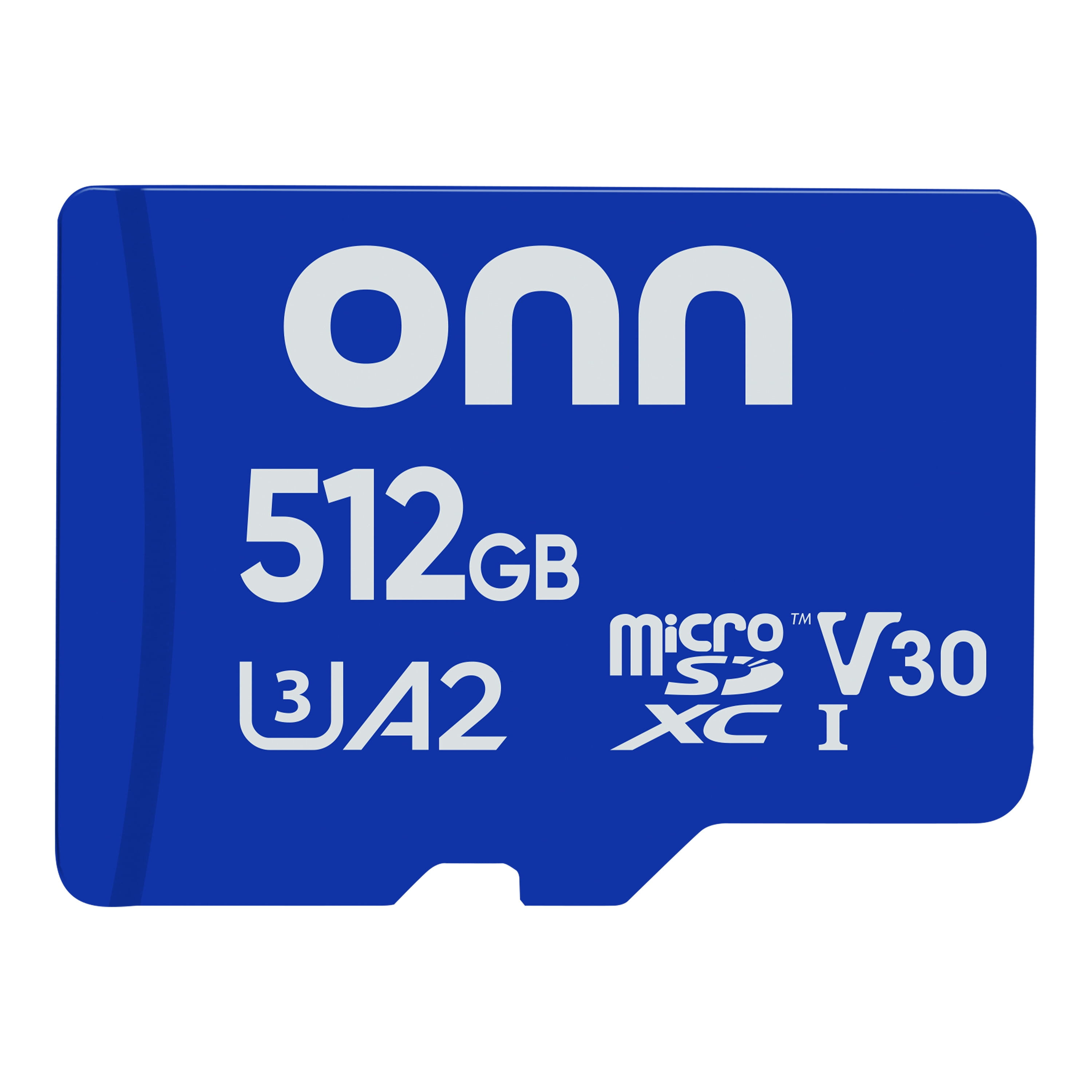 onn 512GB C10 U3 V30 A2 microSDXC Flash Memory Card with Adapter, for Phones, Tablets & Drones