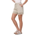 thumbnail image 4 of INSPIRE CHIC Line Shorts for Women's Casual Summer Elastic High Waisted Drawstring Wide Leg Shorts with Pockets XS Beige, 4 of 6